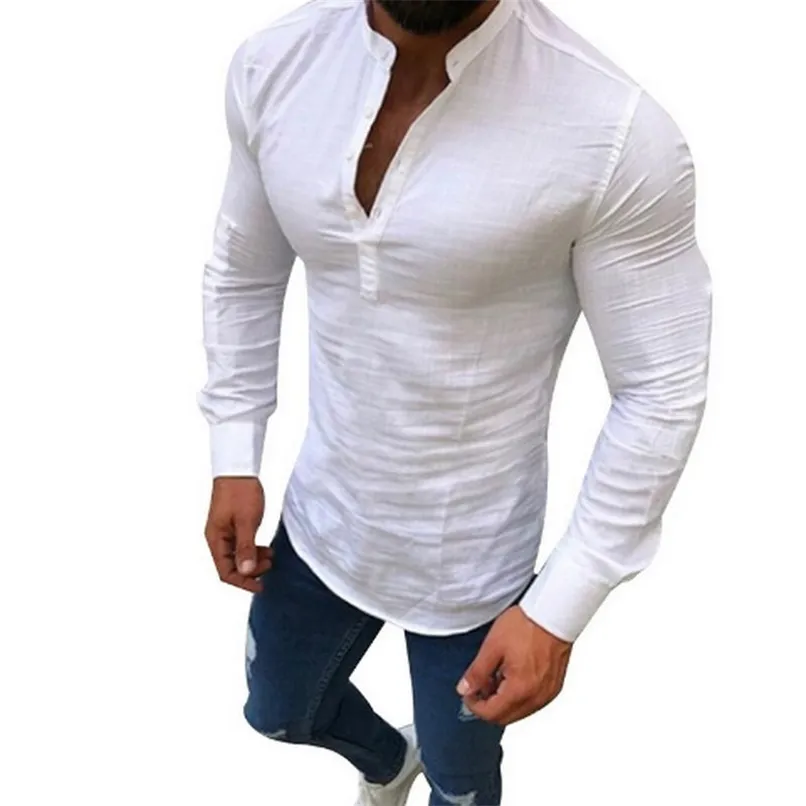 Sexy Men Long Sleeves Blouse Summer Fashion Casual Cool Clothing Slim Fit Tees Tops Male Breathable Linen Shirt 210809