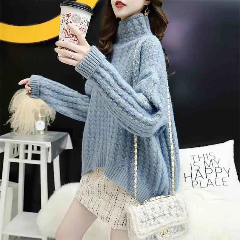 Half Turtleneck Net Red Pullover Sweater Women Thick Knit Autumn And Winter Bottoming Shirt 210427