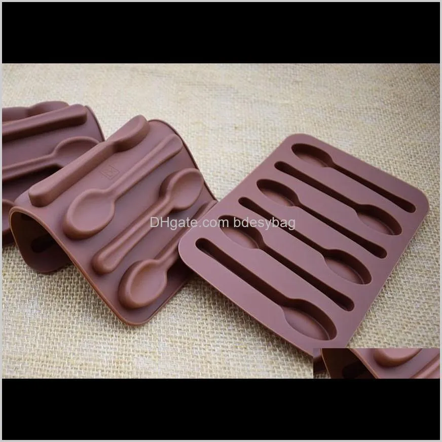 non-stick silicone diy cake decoration mould 6 holes spoon shape chocolate molds jelly ice baking 3d candy