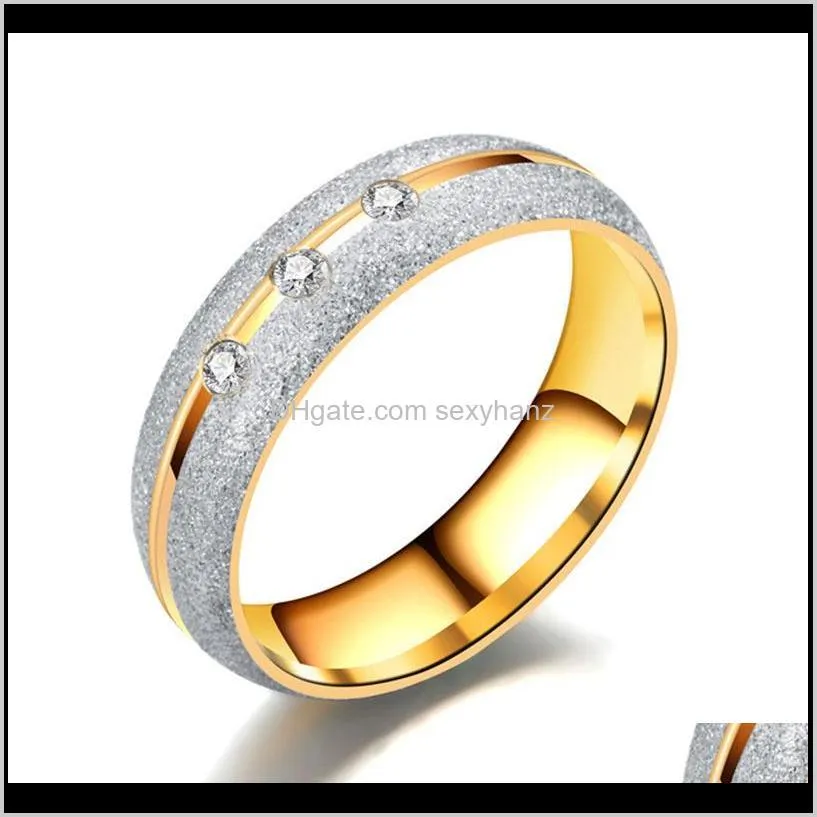 dull polish stainless steel ring gold diamond crystal ring couple wedding ring for men women fashion jewelry drop shipping 080326