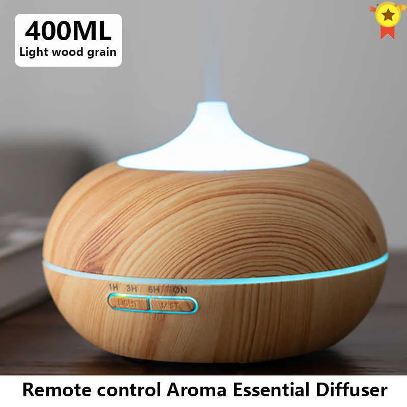 400 ml LED diffuseur d'humidificateur d'air à ultrasons arôme essentiel grain de bois purificateur de thérapie exquis avec contrôle Romte 210724