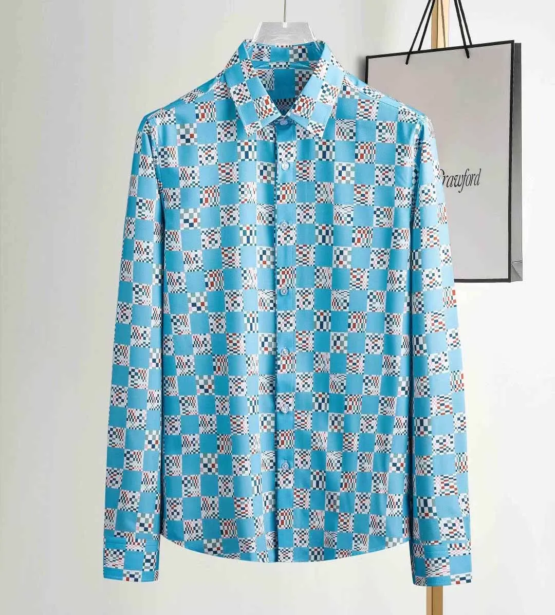 ダミアパターンクラシックシャツメンズデザイナーシャツブランド服の男性長袖ドレスシャツヒップホップスタイル高品質のコットンSHI223E