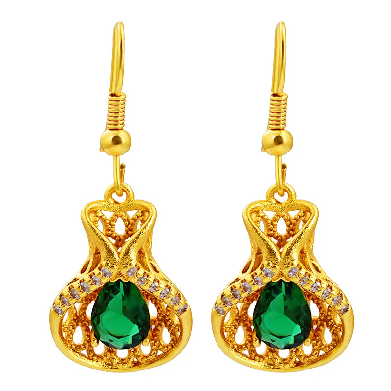 Rubis/émeraude créatif sac porte-bonheur longues boucles d'oreilles incrustées de Zircon 18k or jaune rempli femmes cadeau