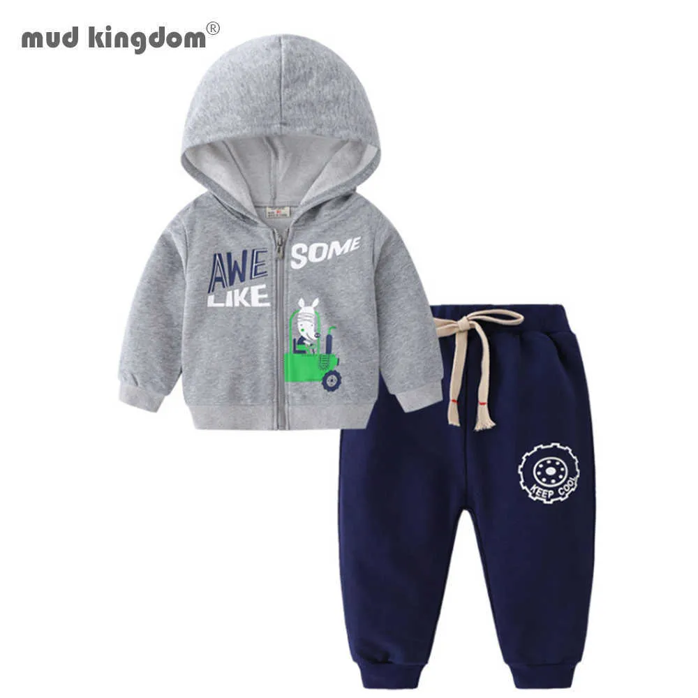 Mudkingdom garçons tenues automne coton à capuche enfants vêtements de sport ensemble dessin animé motif pantalon 210615