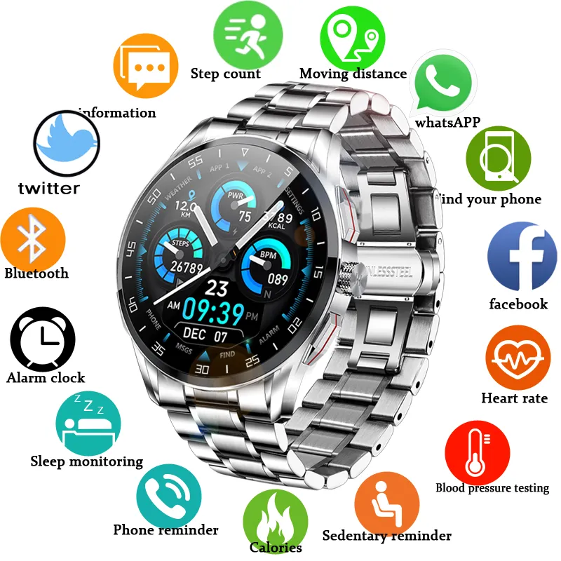 2021 Mężczyźni Smart Watch Monitor ategetowe IP68 SWORM SWORM Luksusowa odpowiedź Bluetooth Can Can Smartwatch dla Android iOS Mężczyźni Najlepsza jakość