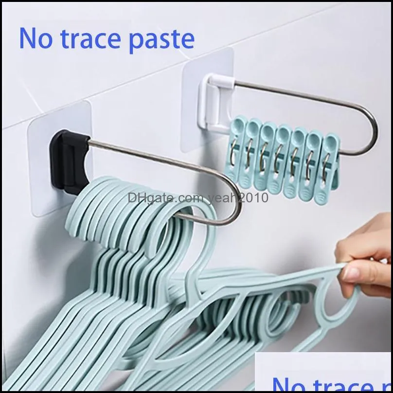 Hangers & Racks Stainless Steel Bathroom Multi-purpose Rack Household Clothes Storage Clip Finishing Appliances Wall
