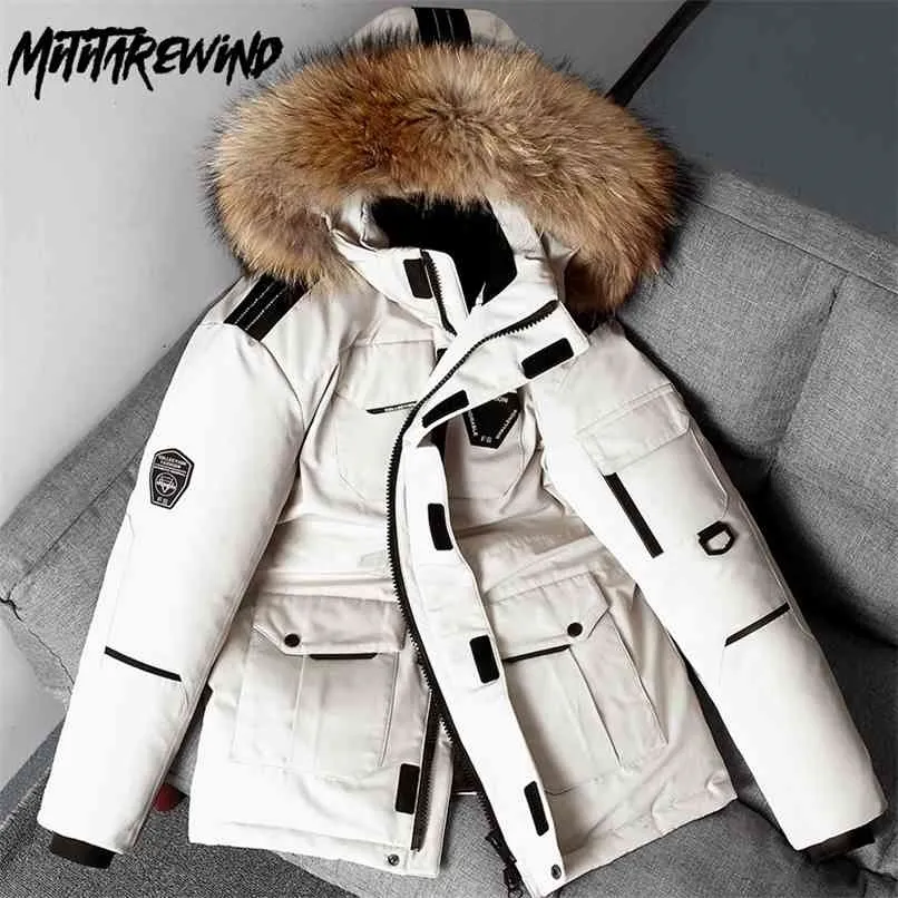 -30 gradi piumino invernale da uomo 90% piumino d'anatra bianco parka cappotto di media lunghezza grande collo di pelliccia piumino addensato cappotto neve soprabito 210916