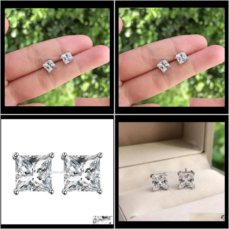 100% 925 sterling silver simple stud earrings for women sparking wedding engagement party bride fine jewelry wholesale