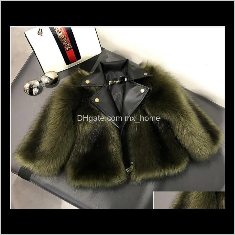 2021 new short style girl fur coats jackets imitation fox artificial fur grass high quality plush+leather winter kids baby girl