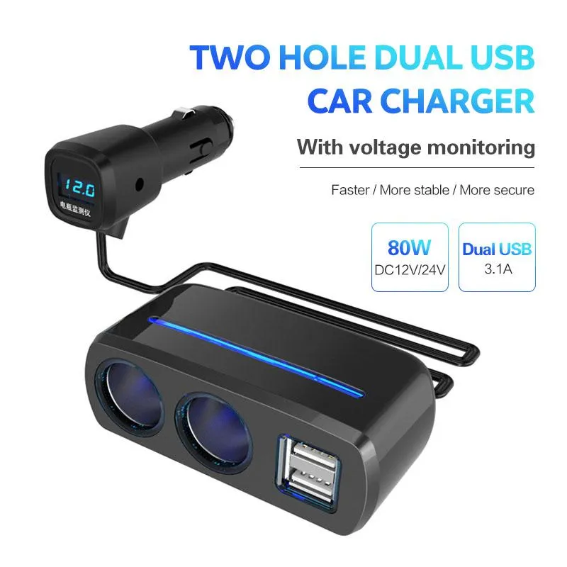 Smart Power Plugs 2021 12-24V Universal Car Auto Cigarette Lighter Dual USB Charger Socket Adapter 2.1A/1.0A 80W Splitter