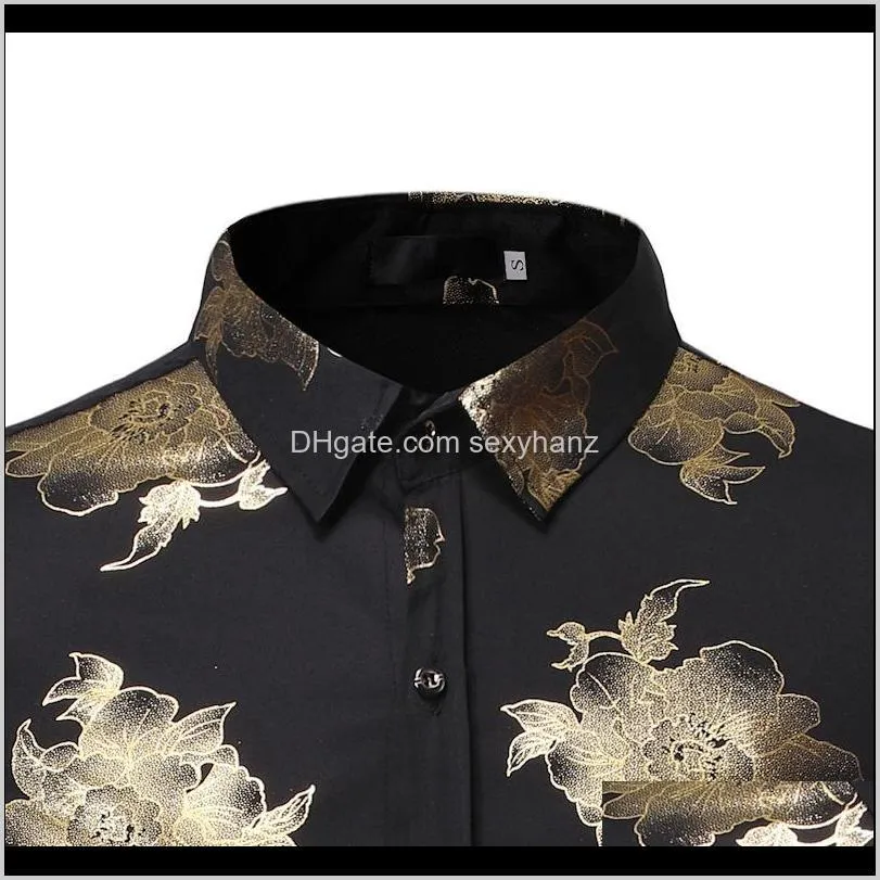 fashion pink floral foil print shirt men 2020 slim long sleeve mens dress shirts party stage prom