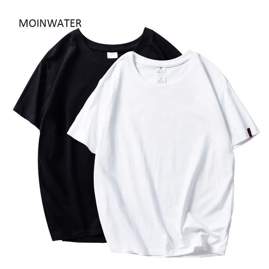 Moinwater Dames T-shirts 2 Stuks / Pack Solid Casual 100% Katoen Comfortabele T-shirts Lady Tees Short Mouw Tops 210702