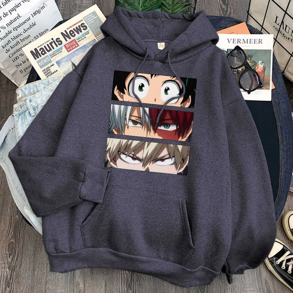 Min hjälte akademia anime ögon hoodies man casual hajuku fleece hooded kläder mens bekväma vintage hoody hip hop hoodies h0909