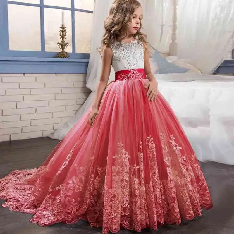 Kwiat Dziewczyna Wedding Evening Long Party Dresses Suknie Dla Dziewczyn Princess Nastolatka 7 8 9 10 12 14 Loks Vestidos 210317