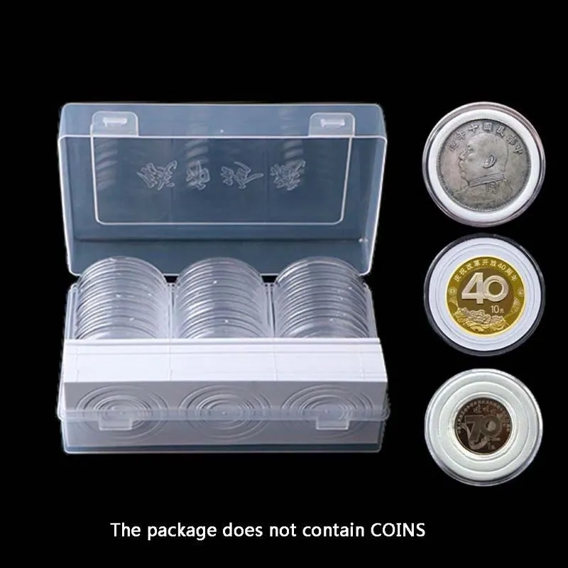 30 Pcs Ronde 46mm Direct Fit Airtight Coin Capsules Titulaire Affichage Collection Cas Boîte De Rangement Avec 16/20/25/27/30/38mm Pad Anneaux 210330