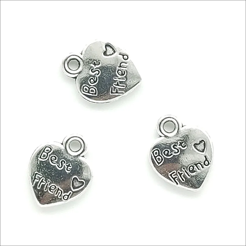 Lot 200 Stück Friend Hearts Tibetsilber Charms Anhänger zur Schmuckherstellung Ohrring Halskette Armband Schlüsselanhänger Zubehör 10*12mm DH0440