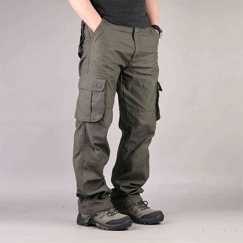 Thoshineブランド男性カジュアルカジュアル貨物パンツストレート90％コットン数多くのポケット屋外サファリスタイルのズボンルーズオーバーサイズプラスサイズH1223