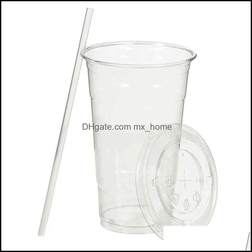 16 oz Disposable Clear Plastic to go Cups with Lids and Straws For Ice Coffee,Bubble Tea,Smoothie,Cold Beverage A0629