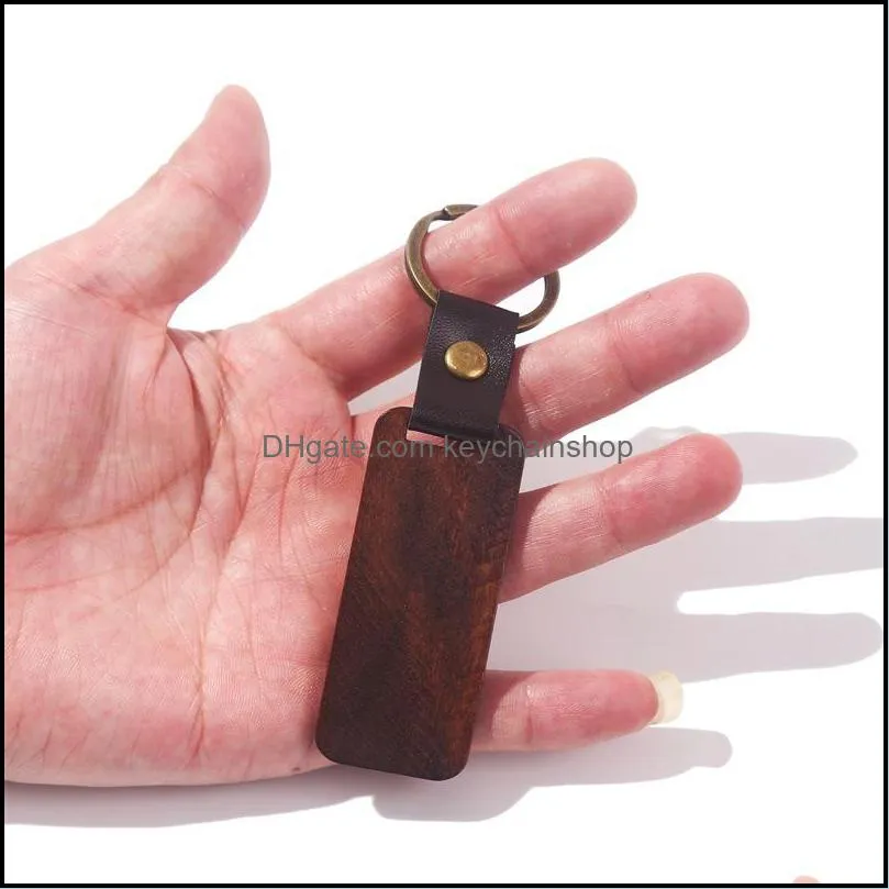 Personalized Leather Keychain Pendant Beech Wood Carving Keychains Luggage Decoration Key Ring DIY Thanksgiving Father`s Day Gift