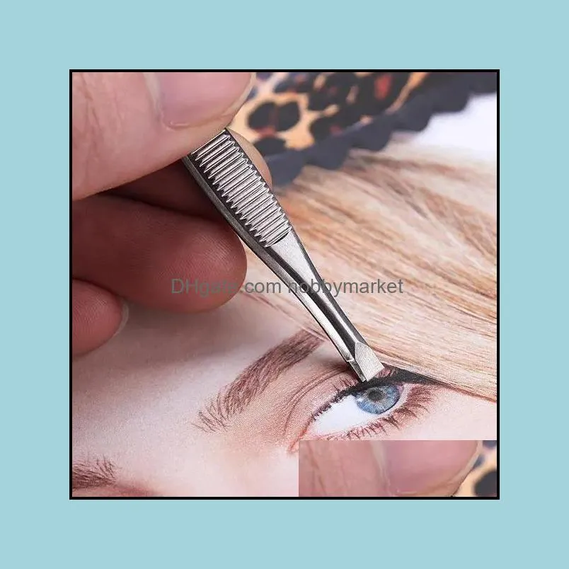 Stainless steel eyebrow tweezers hair removal clip beauty tool silver