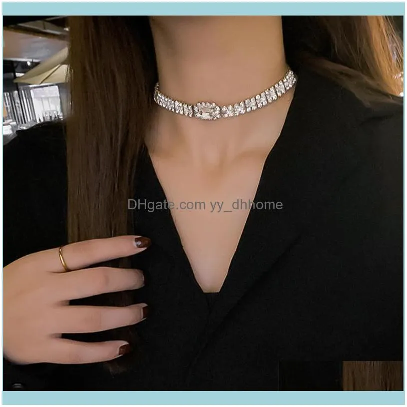 Chokers FYUAN Fashion Big Crystal Choker Necklaces For Women Geometric Rhinestone Weddings Jewelry Party Gifts