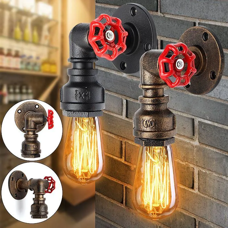 Wall Lamps E27 Vintage Water Pipe Lamp Faucet Shape Steam Punk Loft Industrial Iron Rust Retro Home Bar Decor Lighting Fixture