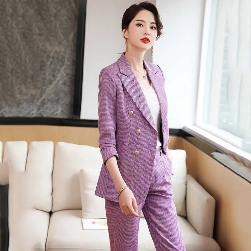 Suits sets Purple Plaid Suits Women 