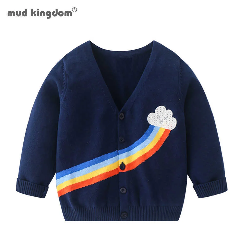 Mudkingdom Boys Sweaters Colorful Rainbow Cotton Knitted Cardigan Coats 210615