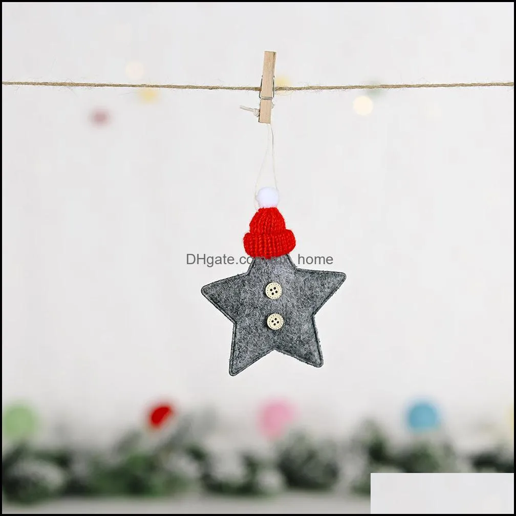 Christmas Tree Ornament Hanging Star Pendants with Knitted Santa Hat Kids Gift for Home Party Decorations Z4967