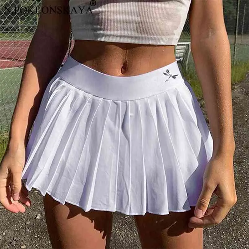 Pleated Skirt Summer High Waist Pleated Mini Skirt Women's Fashion Slim Waist High Street White Solid Skirts y2k 210721