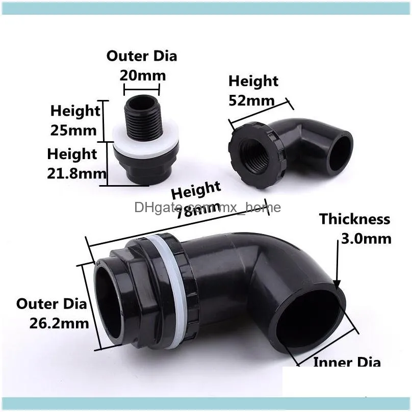 2~10Pcs 20~50mm Black PVC 90° Equal Elbow Connectors Aquarium Fish Tank Drain Inlet Outlet Joints Garden Irrigation Accessories Watering