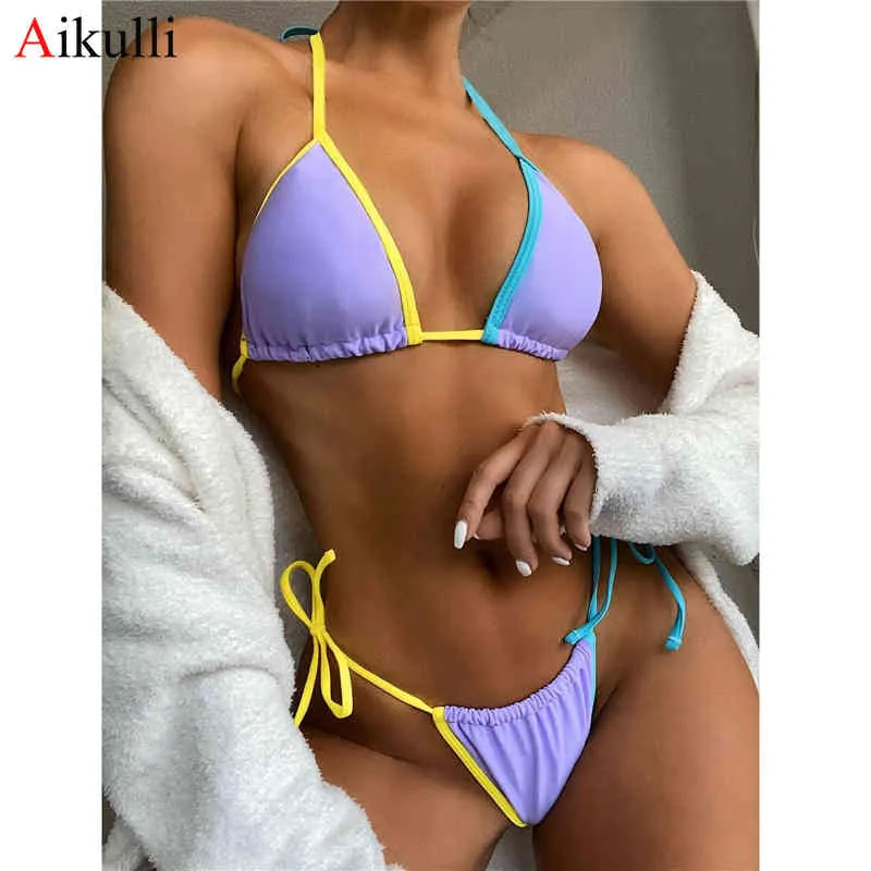 Bikini Sexy 2021, traje de baño para mujer, Tanga, traje de baño con tiras, juego de Bikini estilo Push Up, trajes de baño brasileños, traje de baño para playa de verano, Biquini X0522
