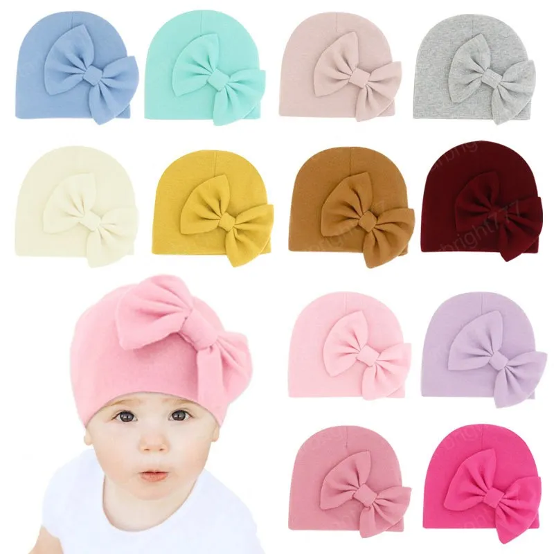 Niemowlę Jesień I Zima Ciepłe Czapki Solid Color Handmade Bowknot Baby Caps Dzieci Akcesoria Do Włosów Odzież Dekoracja Zdjęcie Rekwizyty