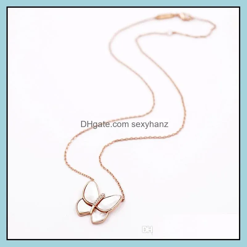 Hot gold plated jewelry with white bearing butterfly with diamond copper plated rose gold necklace bracelet set