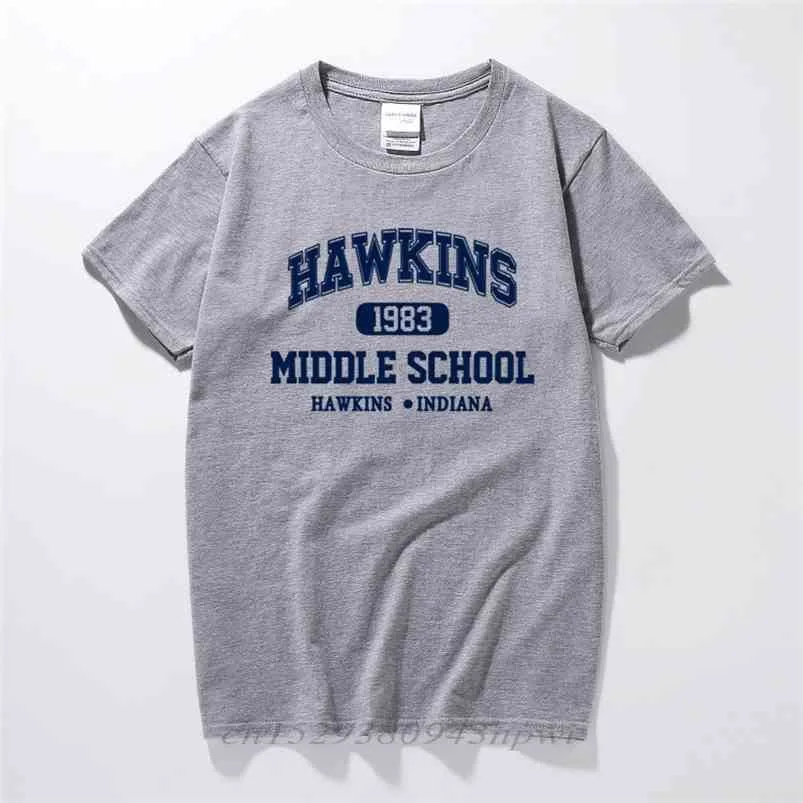 Stranger Things Hawkins High School Krótki rękaw T Koszulki Tee Tshirts 100% Bawełna Jersey Joggers 210706