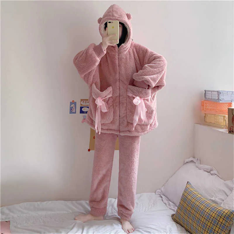 Camisones De Franela Con Dibujos Animados Para Mujer, Conjunto De Pijama De Felpa Suave, Bata Con Capucha, Ropa De Dormir Dulce, Rosa, Kawaii, Amor, Conejo, Invierno | En Línea