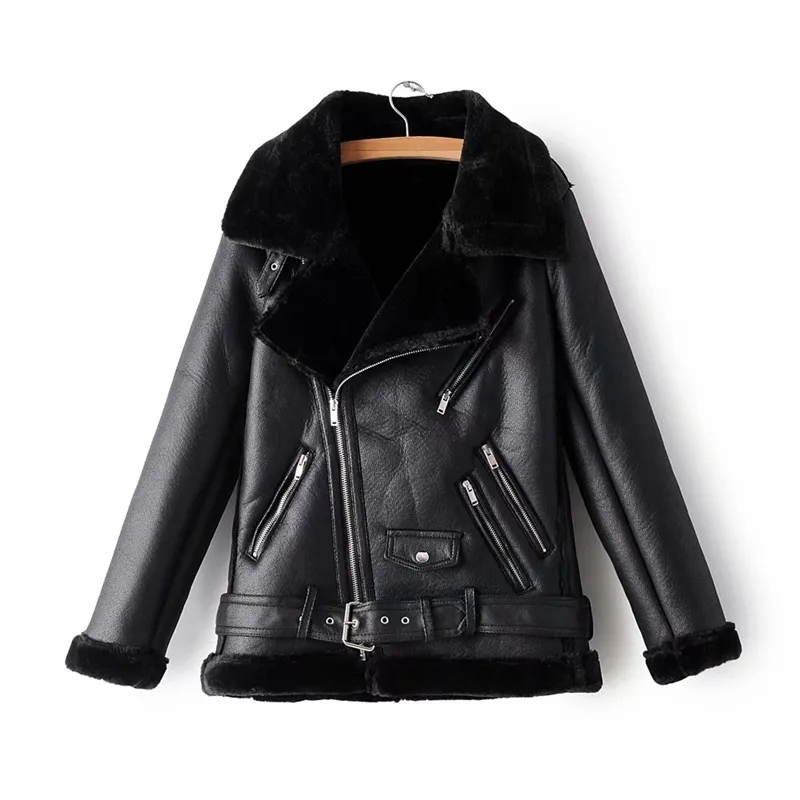 mode femmes noir cuir PU cool dame zipper vestes streetwear femmes ceintures costumes moto filles chic ensembles 210430