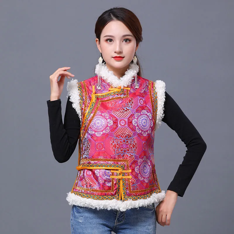 Winter Frauen Cheongsam Weste Dame Elegante Weste Retro Sleeveless Top Mongolian Qipao Mantel Neue Jahr Ethnische Kleidung