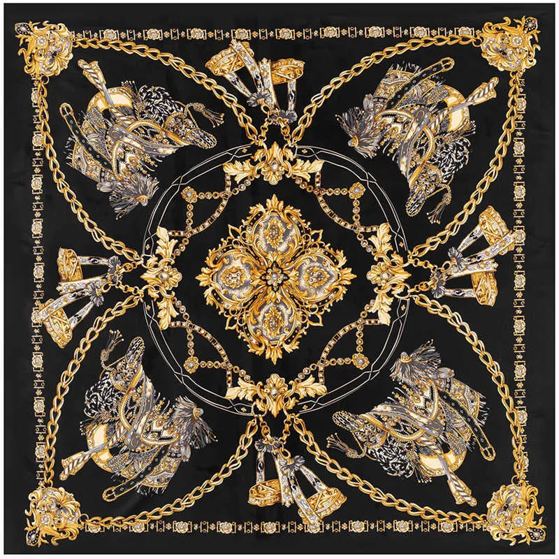 Foulards100% foulard en soie femmes grands châles chaîne de selle étoles carré bandana luxe foulard hijab écharpe femme foulards 130 cm * 130 cm 2024 nouveau