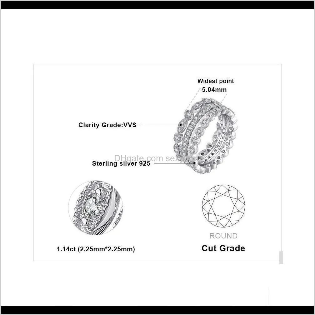 jewelrypalace fashion 2.15ct cubic zirconia 3 eternity band rings for women pure 925 sterling silver ring real silver jewelry t190627