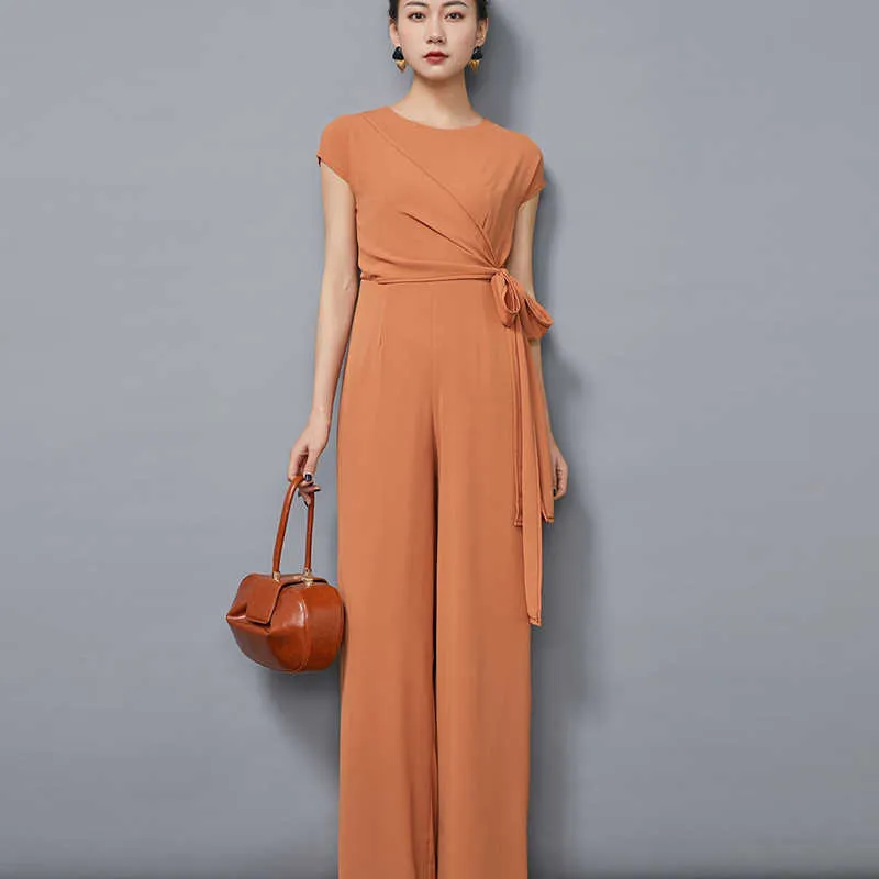 Summer Jumpsuit for Women High Street Chiffon Elegant Evening Party Wide Leg Jumpsuits Rompers Plus Size 3XL 4XL 210625