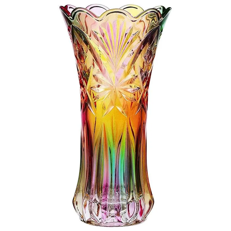 Flower Vase Crystal Glass Rainbow Decorative Plant Container Pot Xmas Fall Christmas Dinner Table Decor Vases