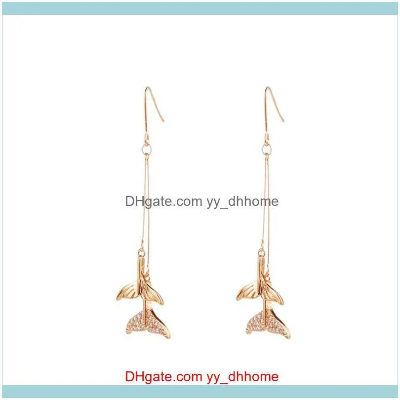 New niche design cute fishtail exquisite earrings jewelry female luxury rose gold plated micro-set zircon earrings simple fashion