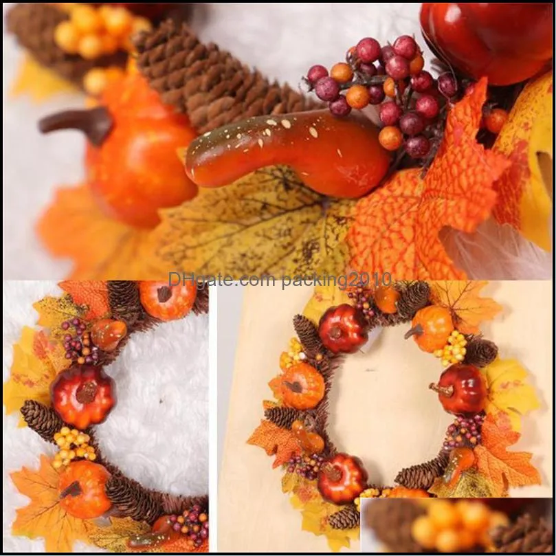 Decorative Flowers & Wreaths 1PC Halloween Pumpkin Wreath 40cm/35cm Home Decor Maple Autumn Festival Door Hanging 0912#30