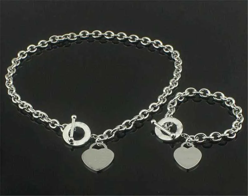 Set di braccialetti con collana d'amore in argento 925 Set di gioielli con dichiarazione di matrimonio Collane con ciondolo a cuore Set di braccialetti 2 in 1261r