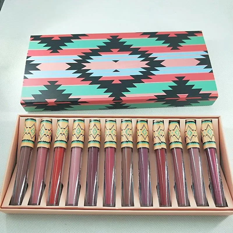 M Maquillage ماركة ماكياج ماكياج أحمر الشفاه lipgloss 12pcs / set ماتي الشفاه لمعان ماء طويل الأمد السائل أحمر الشفاه السفينة حرة