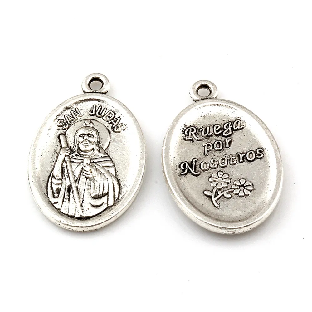 100 sztuk Antique Silver Alloy San Judas Tadeo Charm Wisiorki do biżuterii Making bransoletka Naszyjnik DIY Akcesoria 16.5x25.5mm A-450