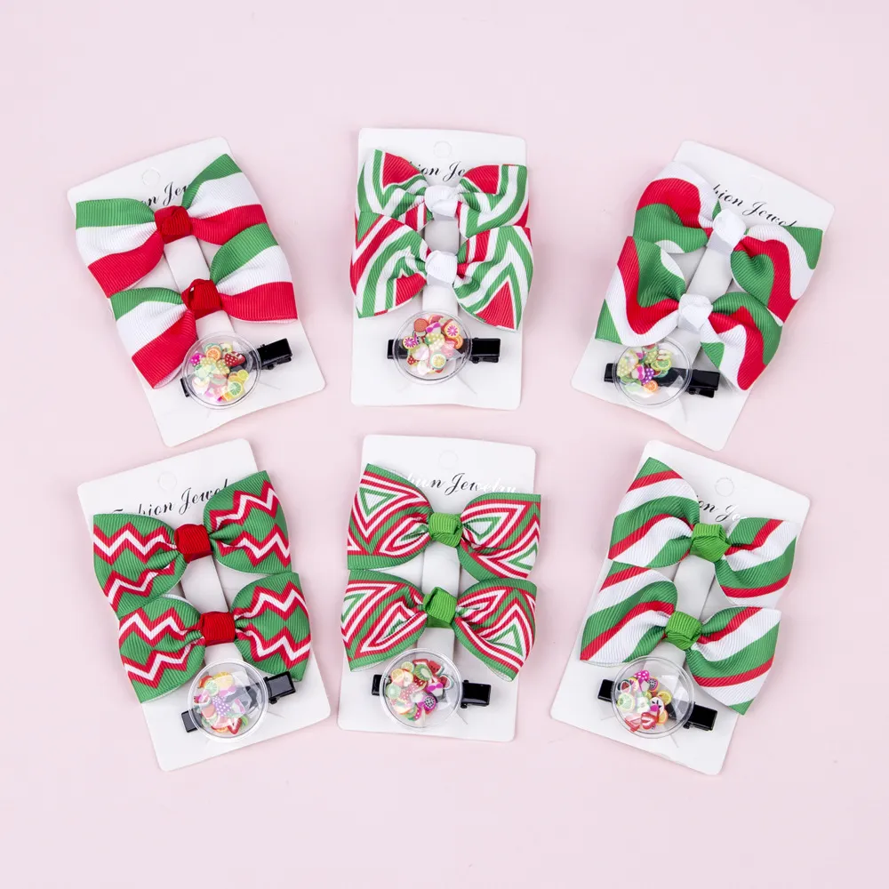 3pcs/set Christmas hair bowknot clip grosgrain ribbon bow side clips Xmas design wholesale
