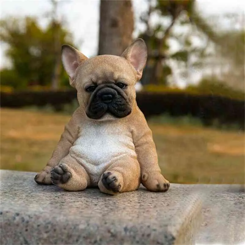 Sleepy French Bulldog Puppy Statue Resina Prato Scultura Super Cute Garden Yard Decor MUMR999 210727