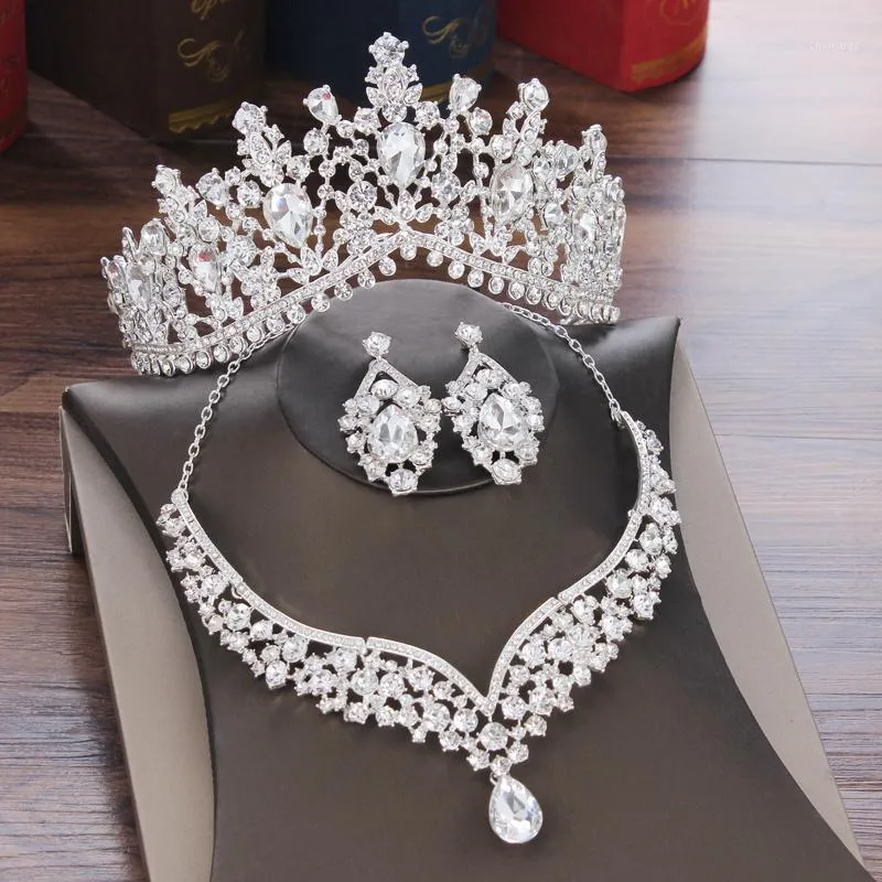 Kolczyki Naszyjnik Barok Kryształ Wody Kropla Bridal Biżuteria Zestawy Tiaras Korona Nelaace Dla Bride Wedding Dubai Set